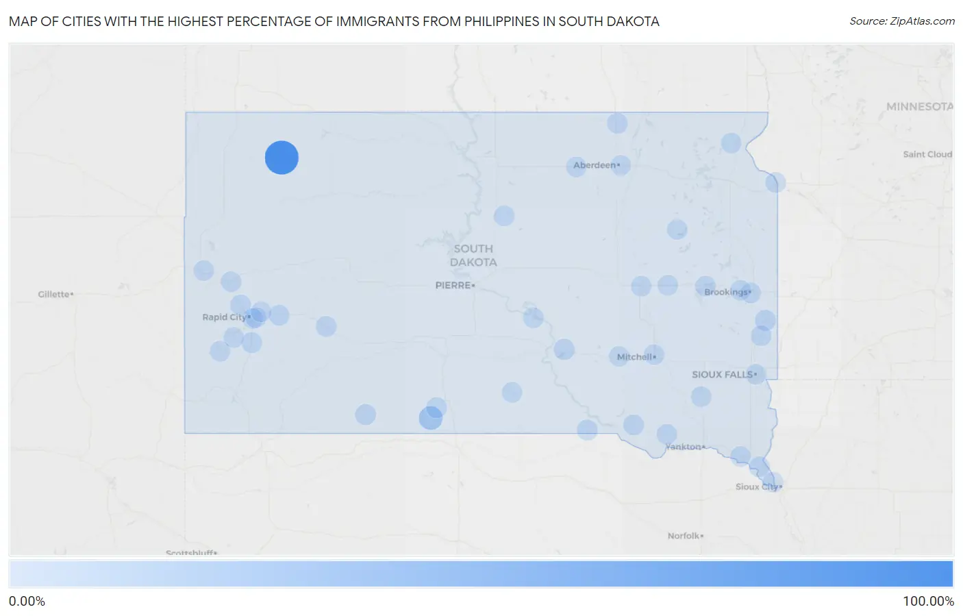Cities with the Highest Percentage of Immigrants from Philippines in South Dakota Map