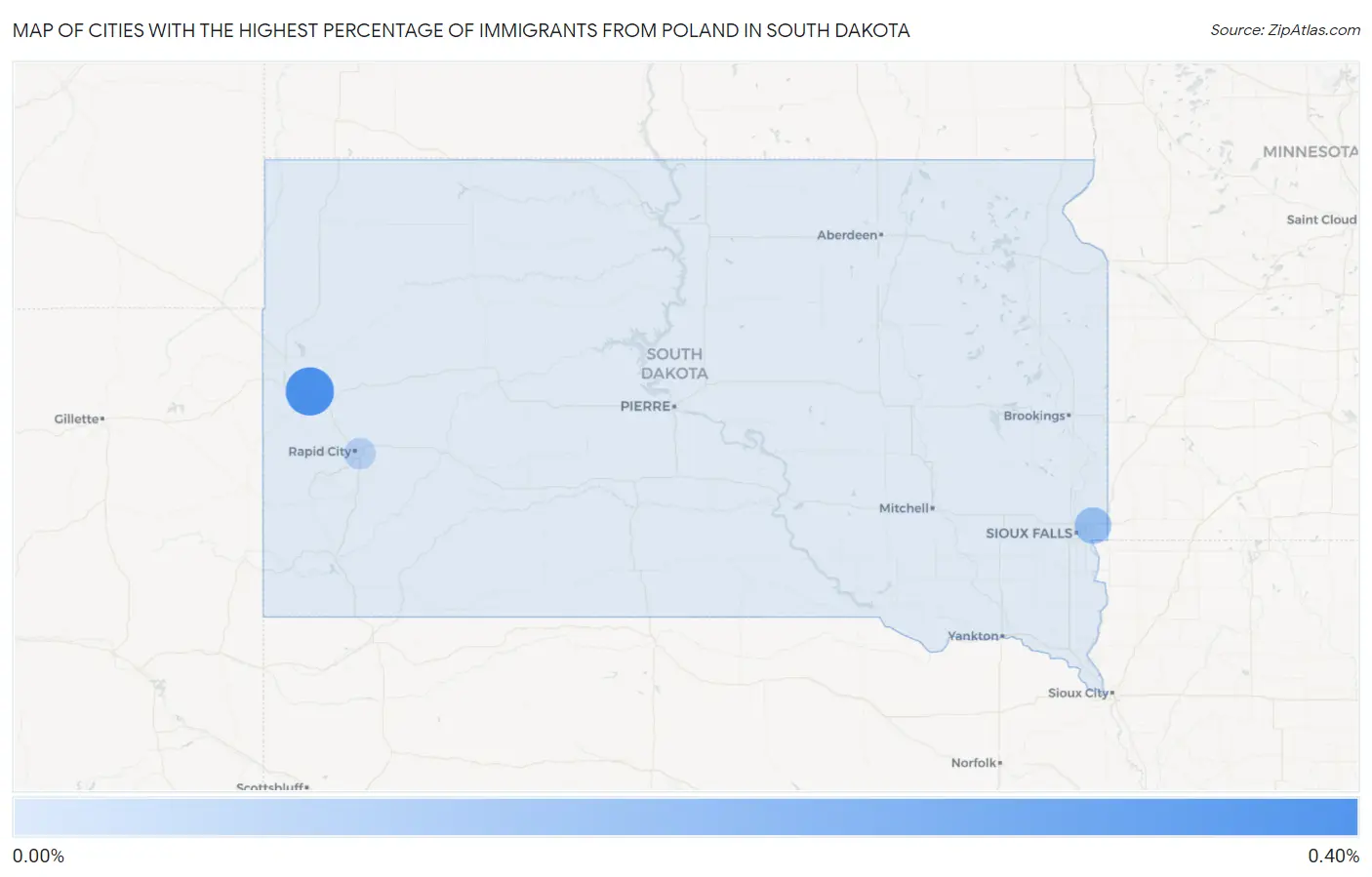 Cities with the Highest Percentage of Immigrants from Poland in South Dakota Map