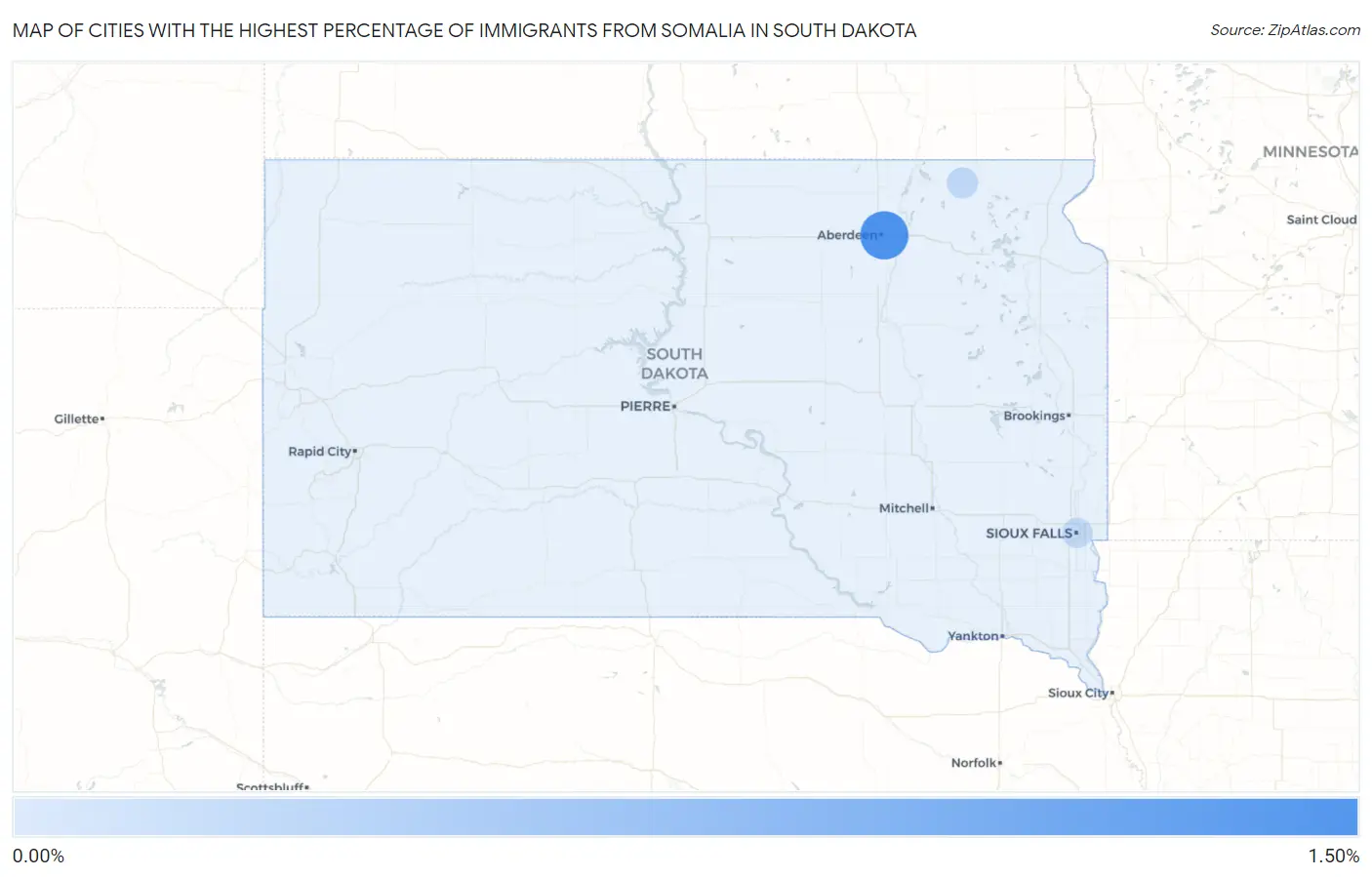 Cities with the Highest Percentage of Immigrants from Somalia in South Dakota Map