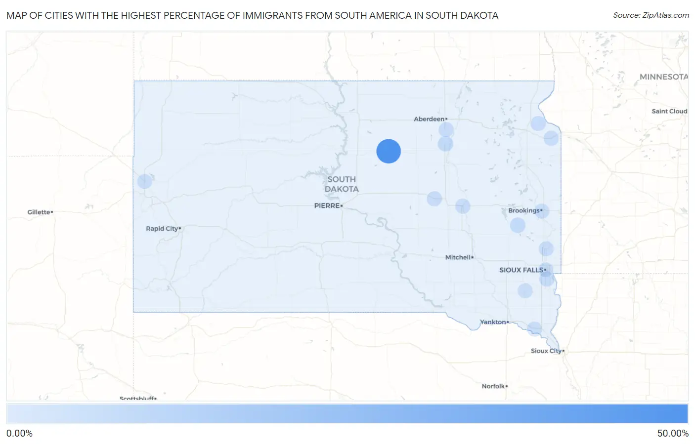 Cities with the Highest Percentage of Immigrants from South America in South Dakota Map