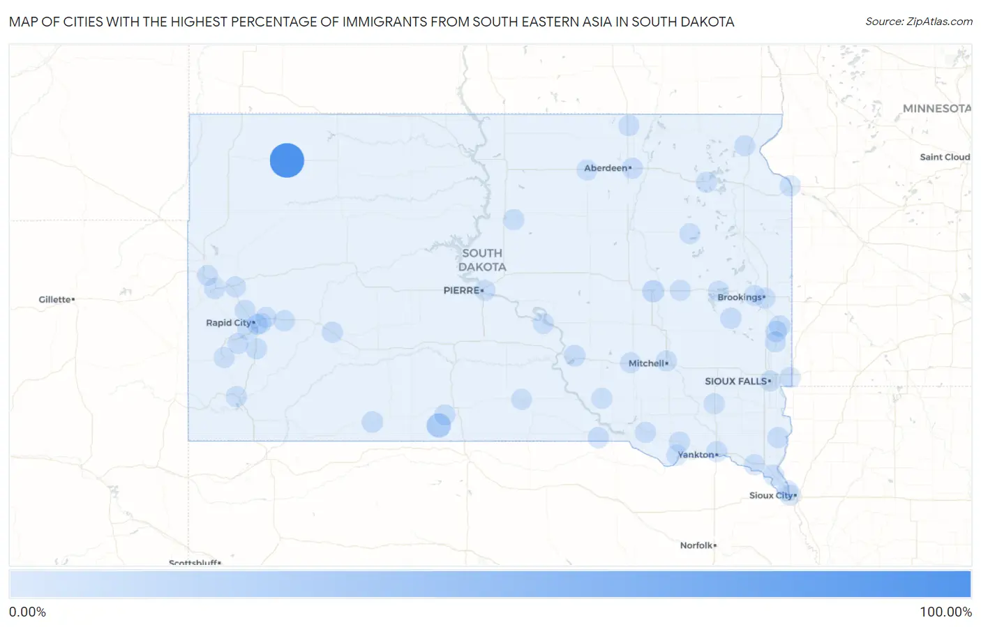 Cities with the Highest Percentage of Immigrants from South Eastern Asia in South Dakota Map