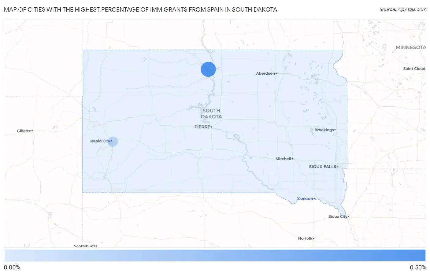 Cities with the Highest Percentage of Immigrants from Spain in South Dakota Map