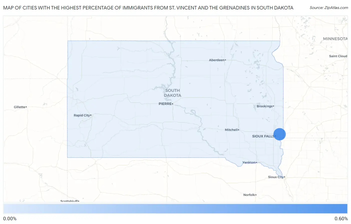 Cities with the Highest Percentage of Immigrants from St. Vincent and the Grenadines in South Dakota Map