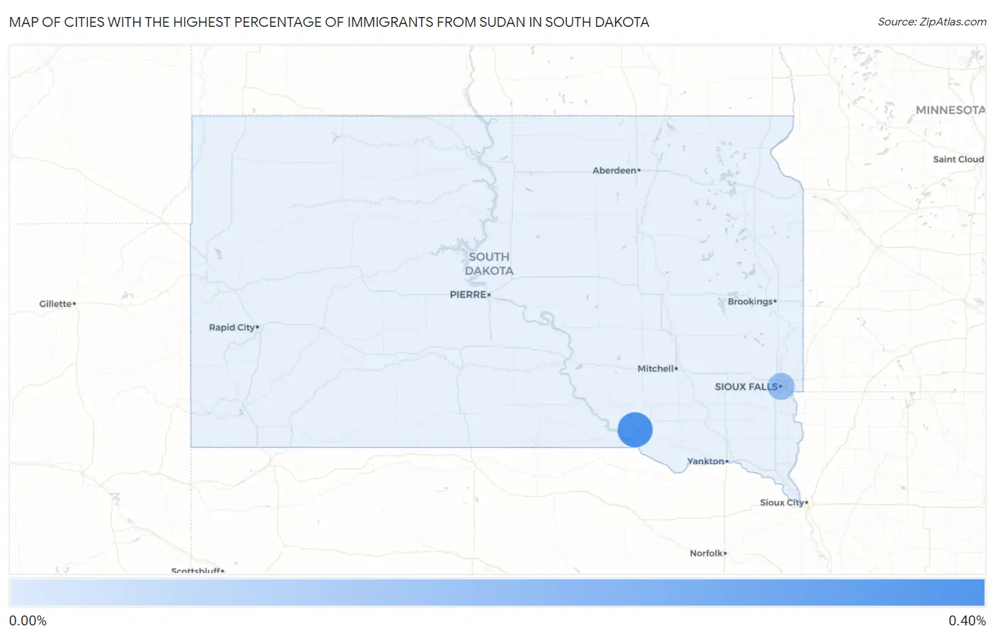Cities with the Highest Percentage of Immigrants from Sudan in South Dakota Map