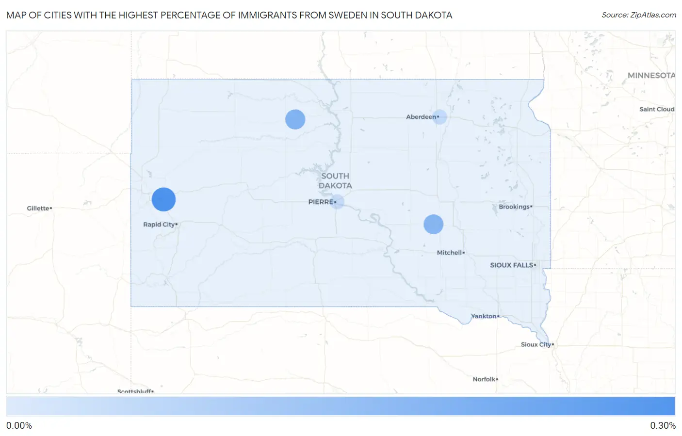 Cities with the Highest Percentage of Immigrants from Sweden in South Dakota Map