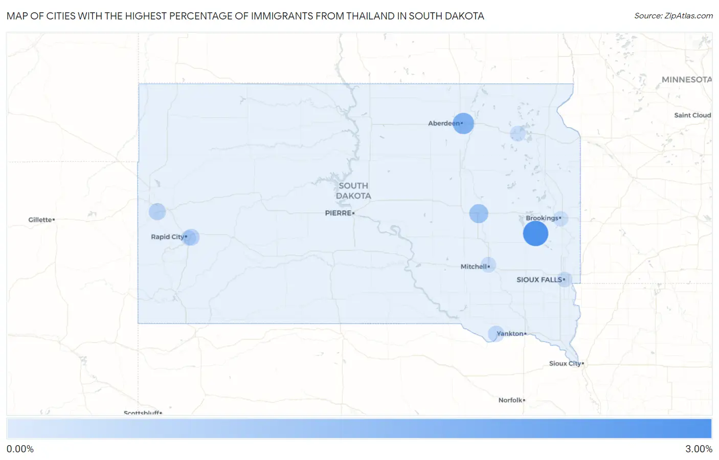 Cities with the Highest Percentage of Immigrants from Thailand in South Dakota Map