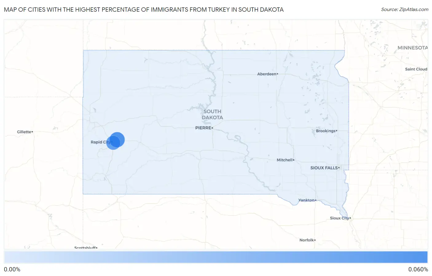 Cities with the Highest Percentage of Immigrants from Turkey in South Dakota Map