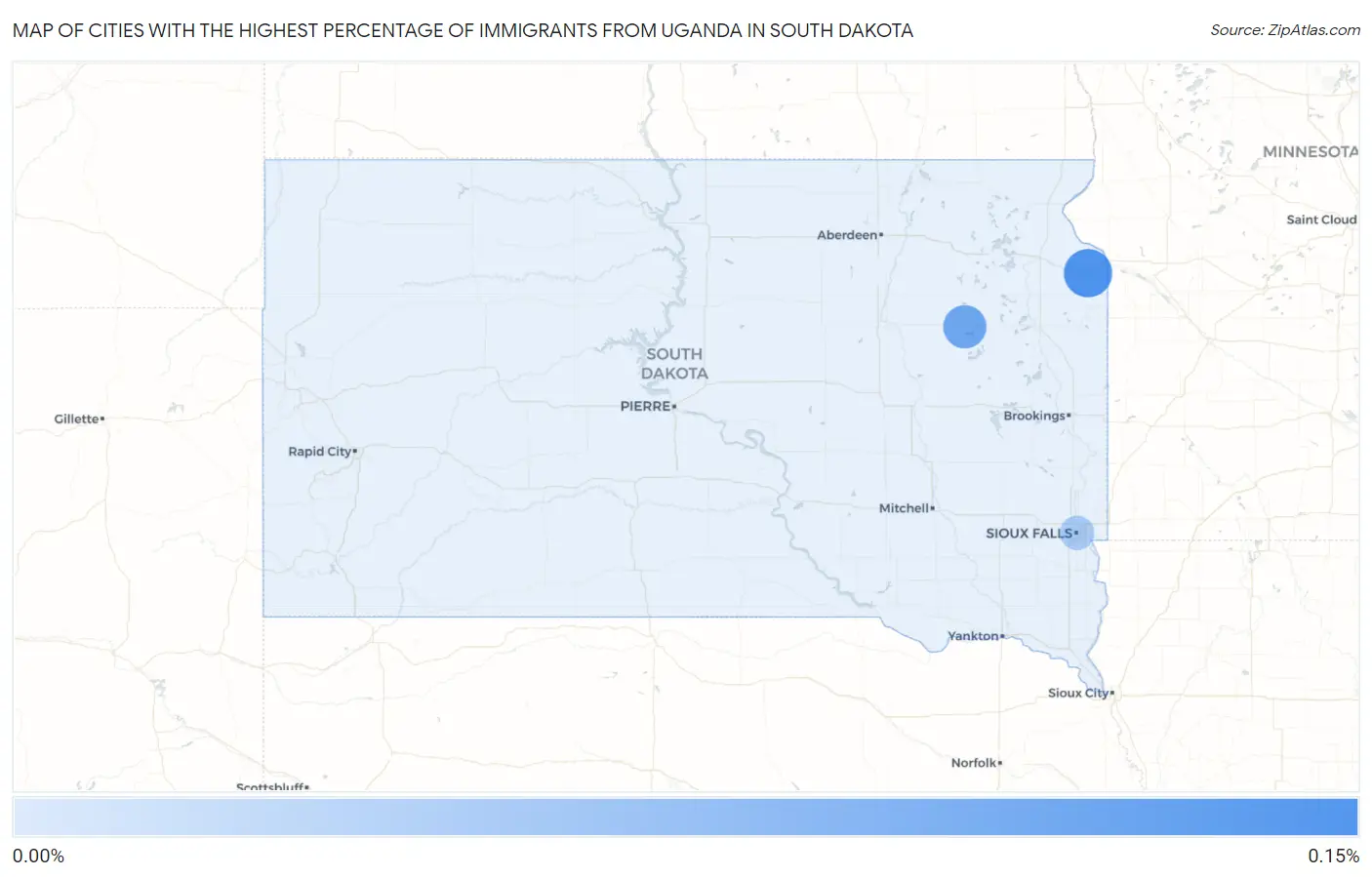 Cities with the Highest Percentage of Immigrants from Uganda in South Dakota Map