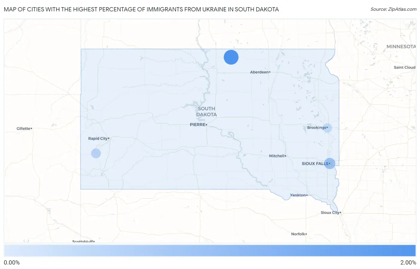Cities with the Highest Percentage of Immigrants from Ukraine in South Dakota Map