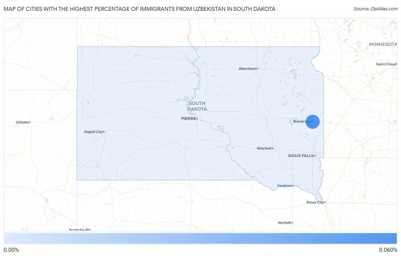Cities with the Highest Percentage of Immigrants from Uzbekistan in South Dakota Map