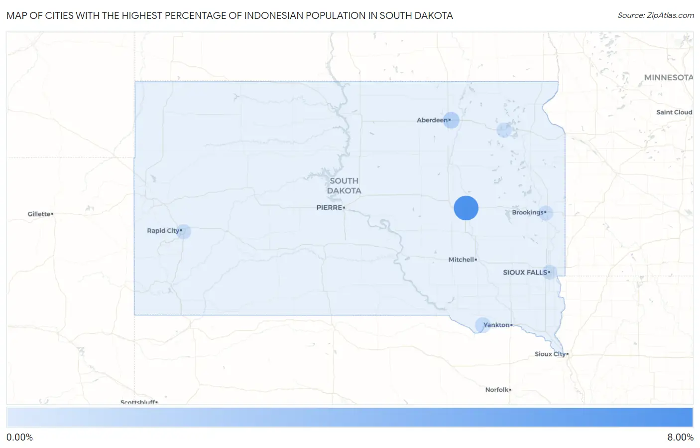Cities with the Highest Percentage of Indonesian Population in South Dakota Map
