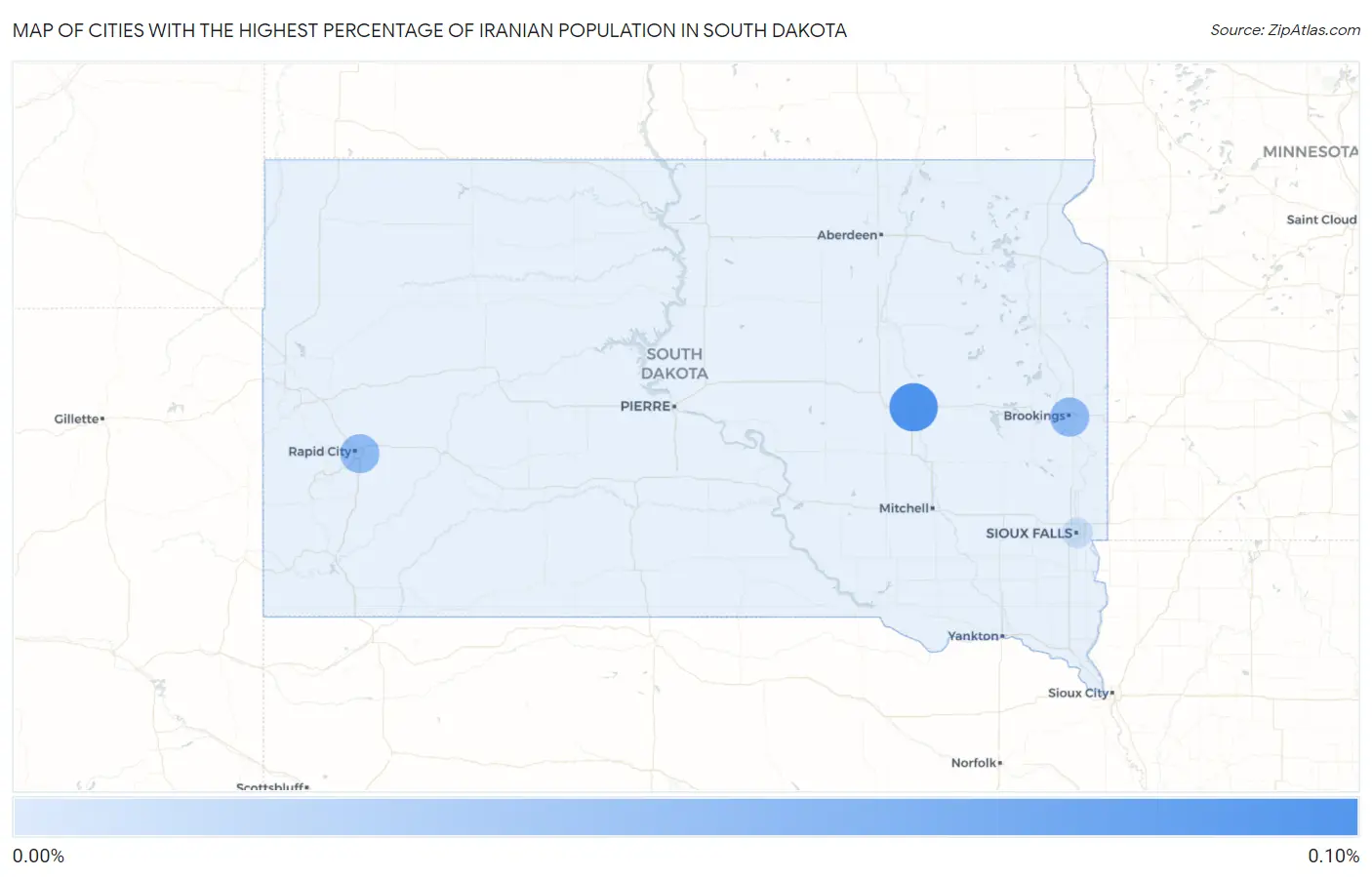 Cities with the Highest Percentage of Iranian Population in South Dakota Map