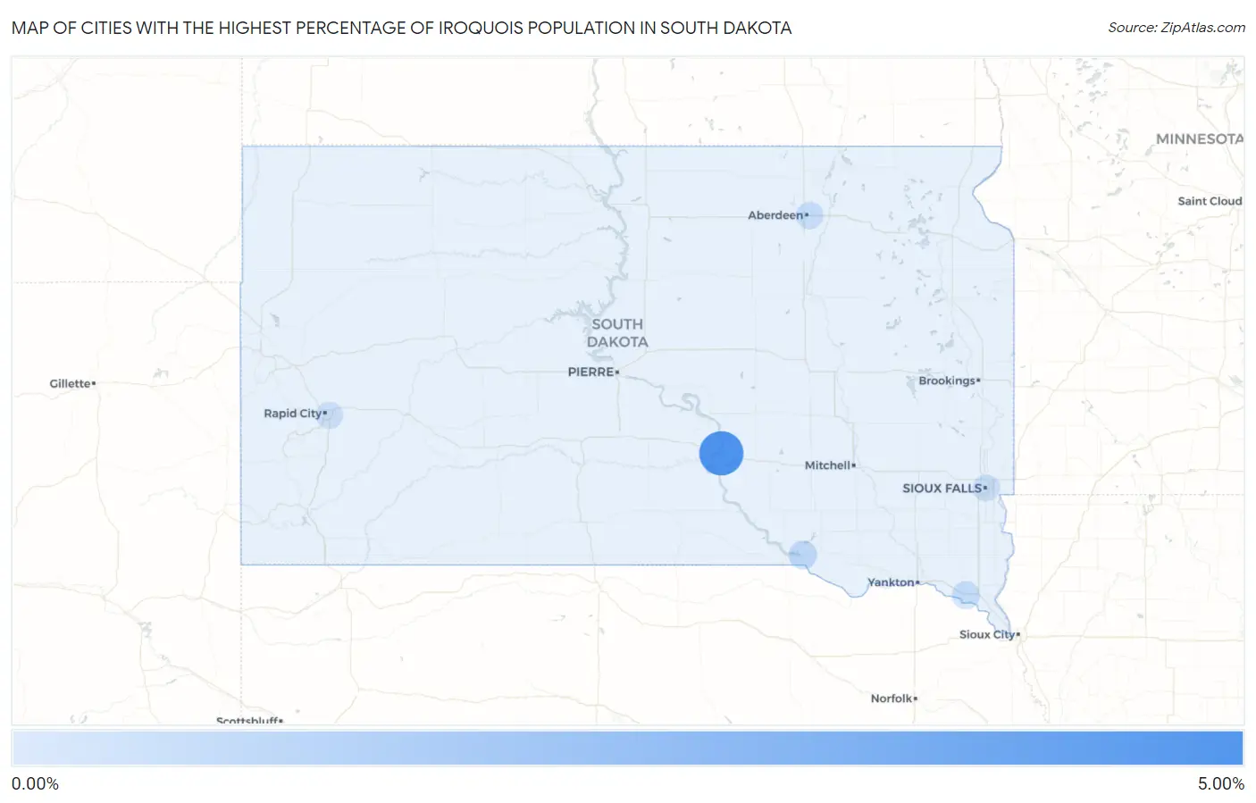 Cities with the Highest Percentage of Iroquois Population in South Dakota Map