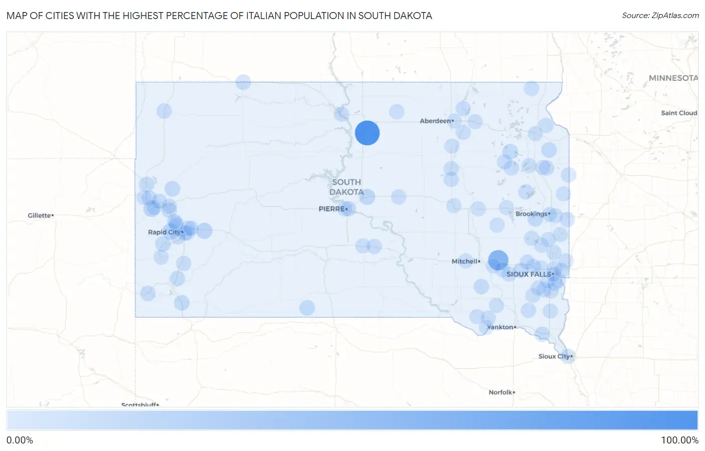 Cities with the Highest Percentage of Italian Population in South Dakota Map