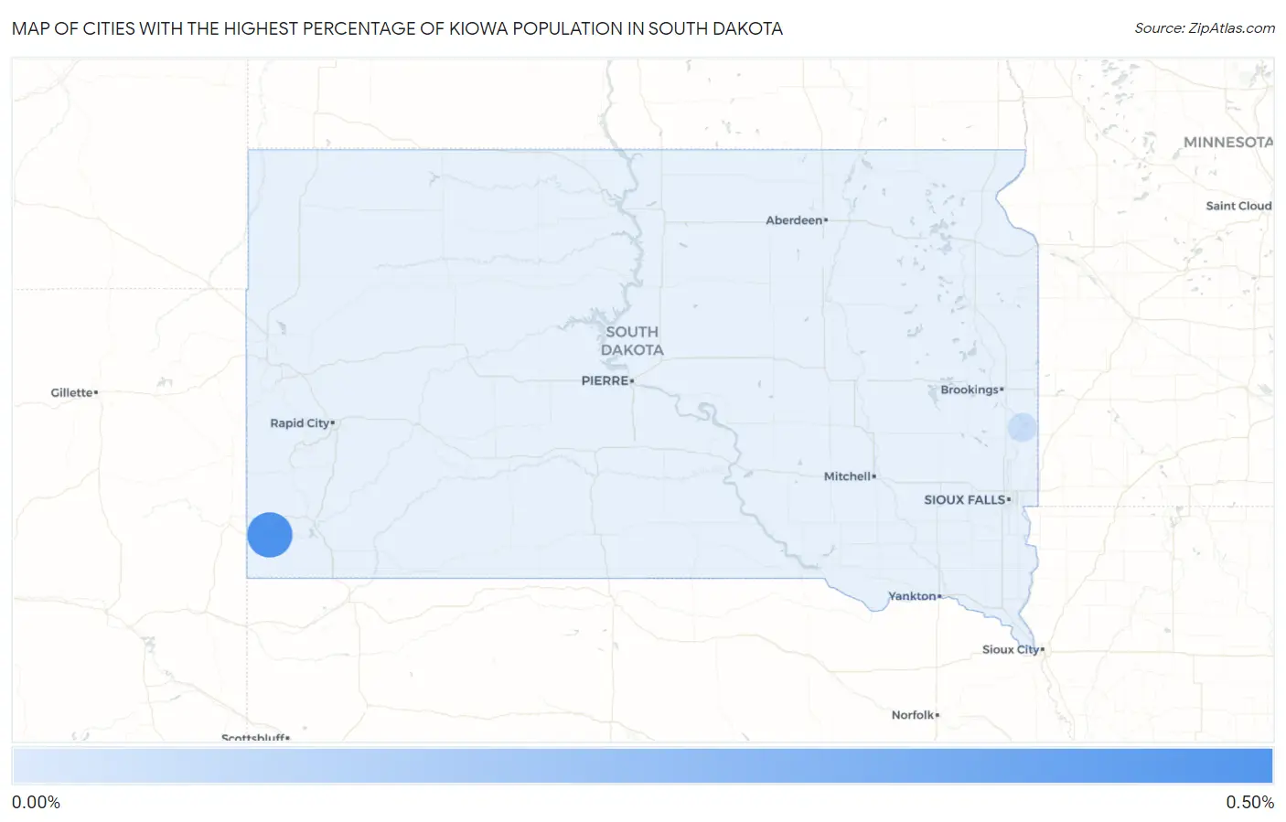 Cities with the Highest Percentage of Kiowa Population in South Dakota Map