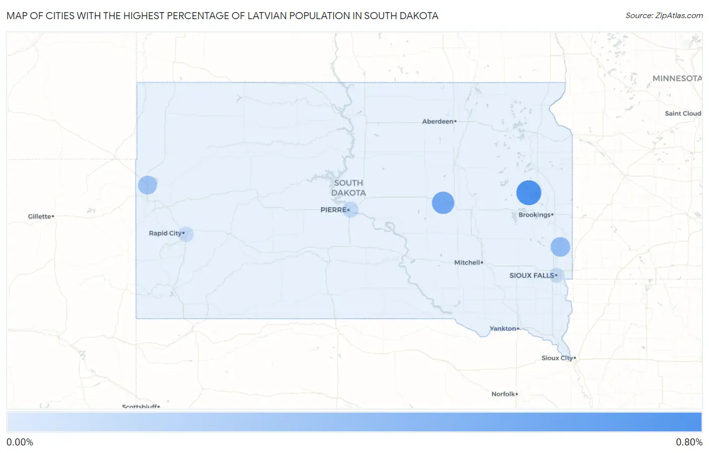 Cities with the Highest Percentage of Latvian Population in South Dakota Map
