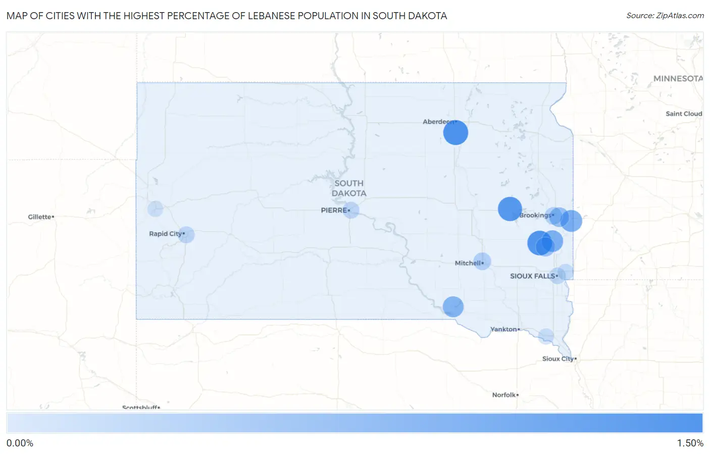 Cities with the Highest Percentage of Lebanese Population in South Dakota Map