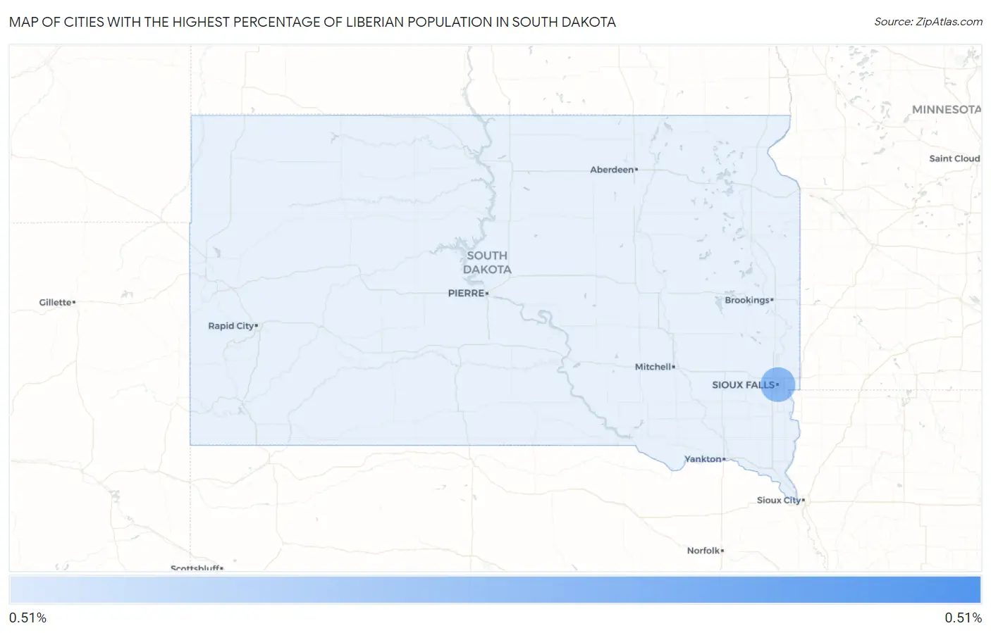 Cities with the Highest Percentage of Liberian Population in South Dakota Map