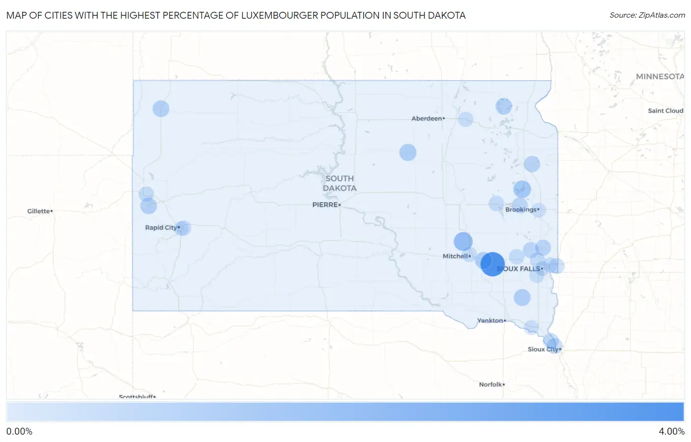 Cities with the Highest Percentage of Luxembourger Population in South Dakota Map