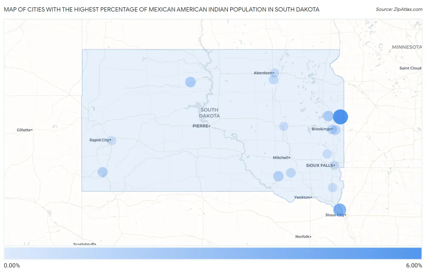 Cities with the Highest Percentage of Mexican American Indian Population in South Dakota Map