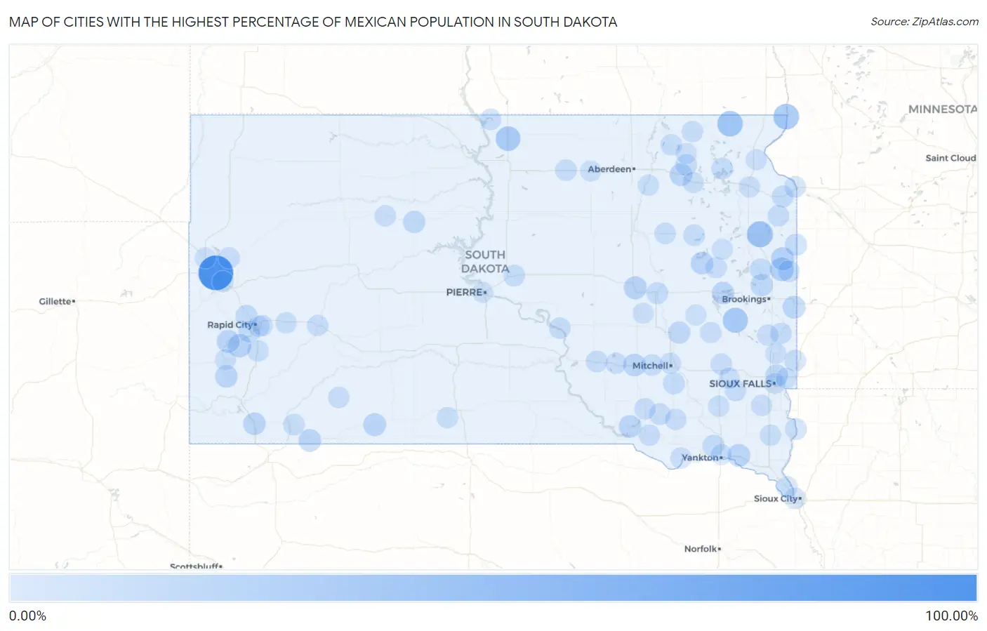 Cities with the Highest Percentage of Mexican Population in South Dakota Map