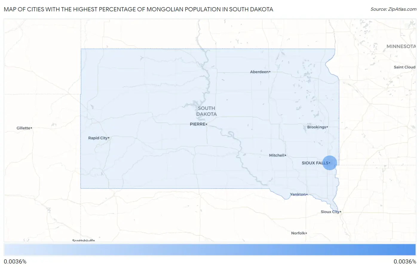 Cities with the Highest Percentage of Mongolian Population in South Dakota Map