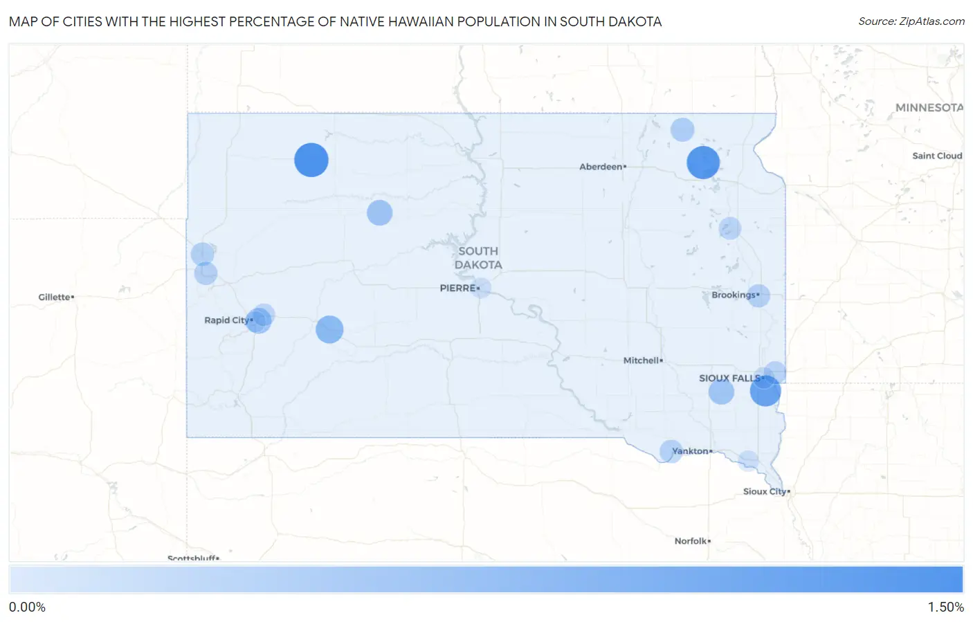 Cities with the Highest Percentage of Native Hawaiian Population in South Dakota Map