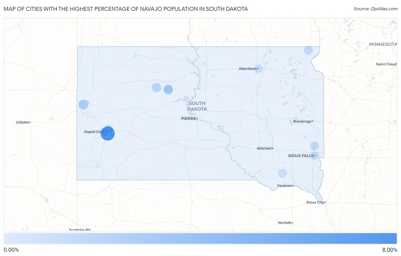Cities with the Highest Percentage of Navajo Population in South Dakota Map