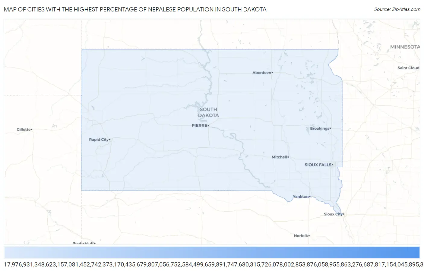 Cities with the Highest Percentage of Nepalese Population in South Dakota Map