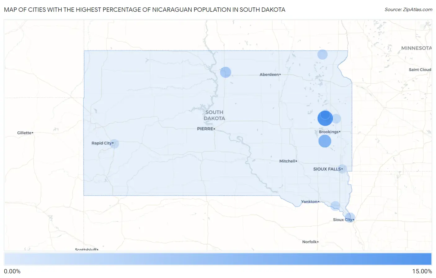 Cities with the Highest Percentage of Nicaraguan Population in South Dakota Map