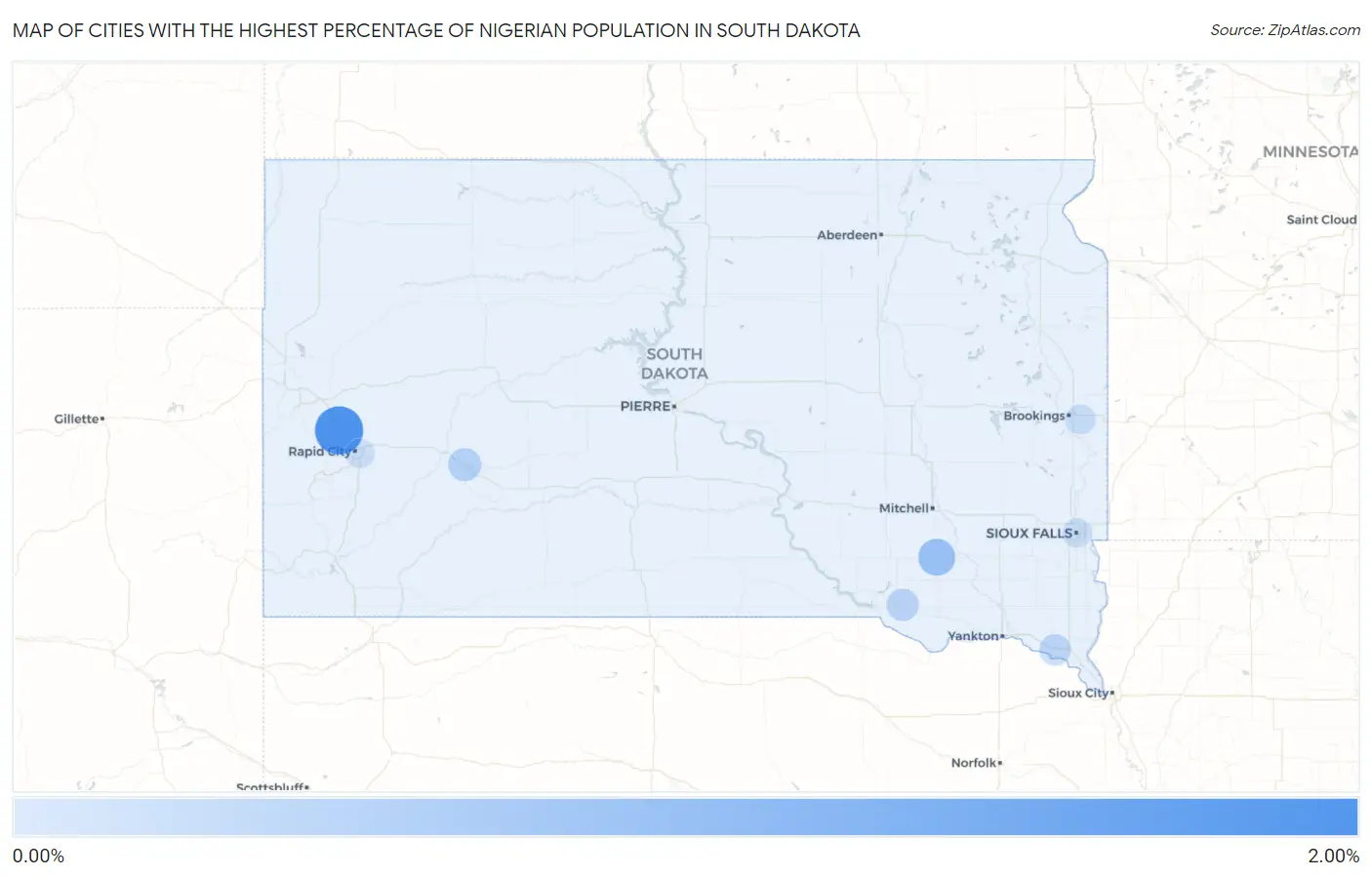 Cities with the Highest Percentage of Nigerian Population in South Dakota Map