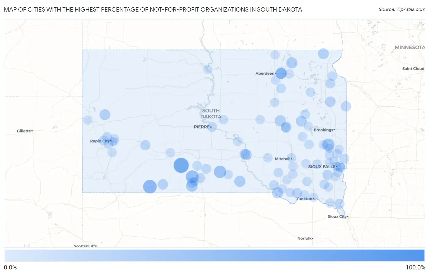 Cities with the Highest Percentage of Not-for-profit Organizations in South Dakota Map