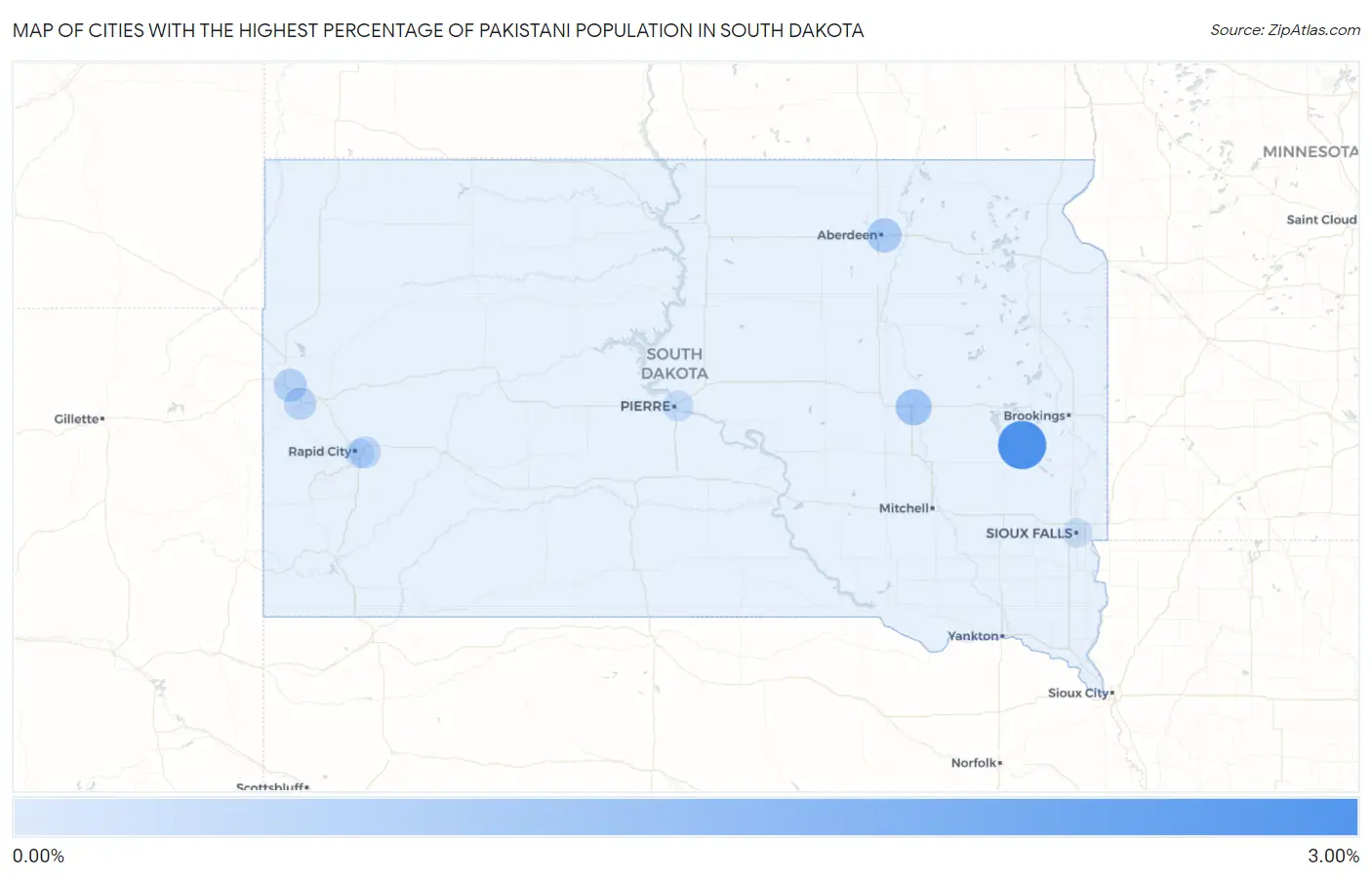 Cities with the Highest Percentage of Pakistani Population in South Dakota Map