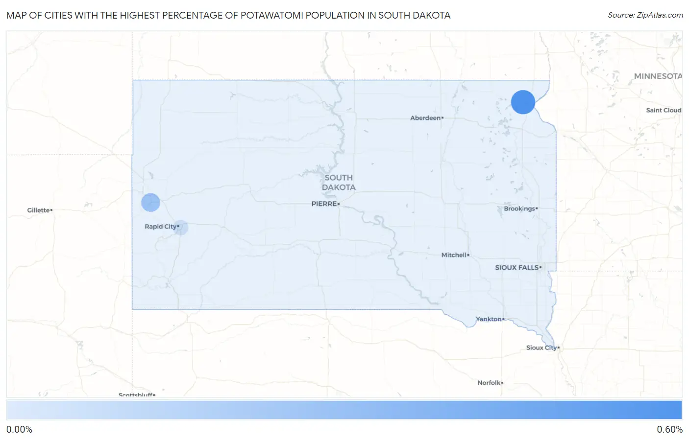 Cities with the Highest Percentage of Potawatomi Population in South Dakota Map
