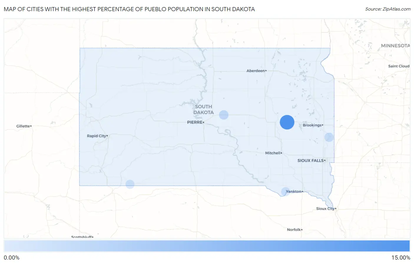Cities with the Highest Percentage of Pueblo Population in South Dakota Map