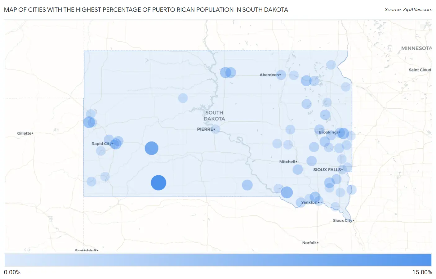 Cities with the Highest Percentage of Puerto Rican Population in South Dakota Map