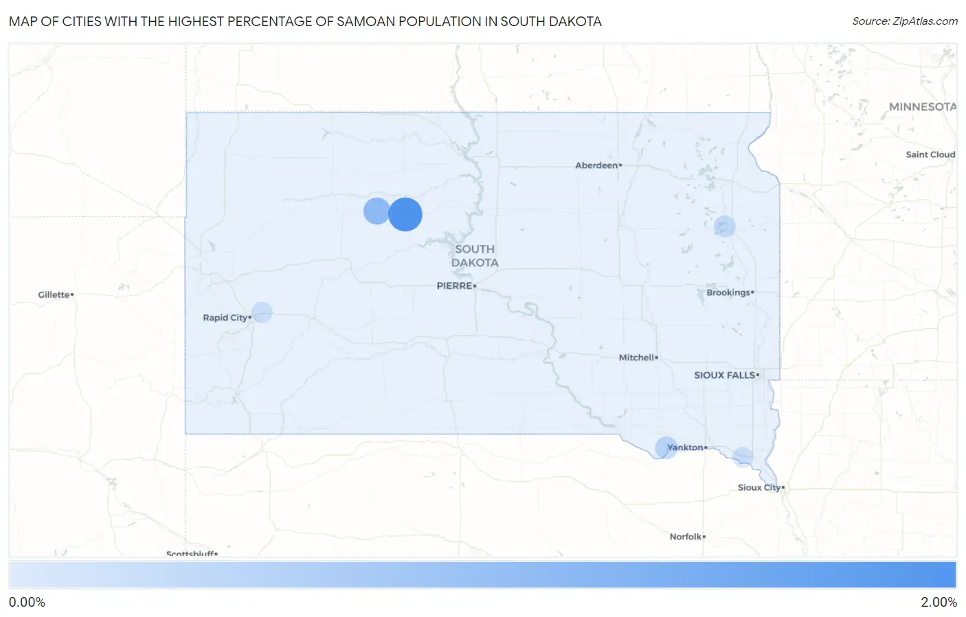 Cities with the Highest Percentage of Samoan Population in South Dakota Map