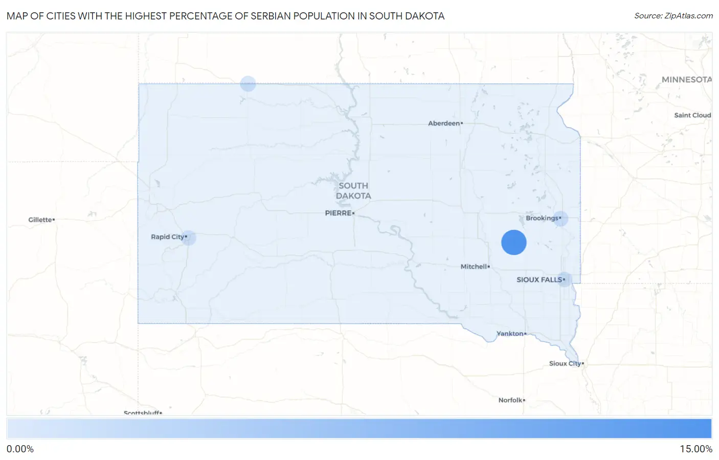 Cities with the Highest Percentage of Serbian Population in South Dakota Map