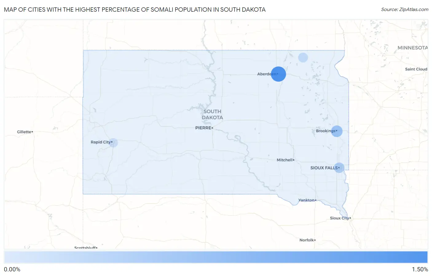 Cities with the Highest Percentage of Somali Population in South Dakota Map