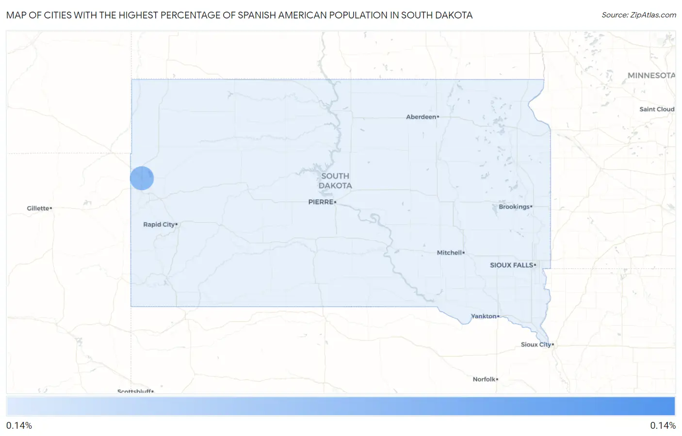 Cities with the Highest Percentage of Spanish American Population in South Dakota Map