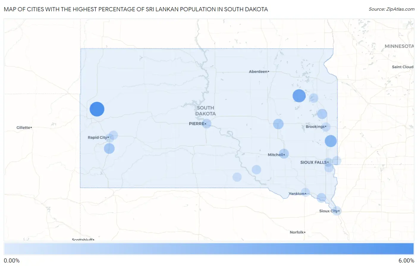 Cities with the Highest Percentage of Sri Lankan Population in South Dakota Map