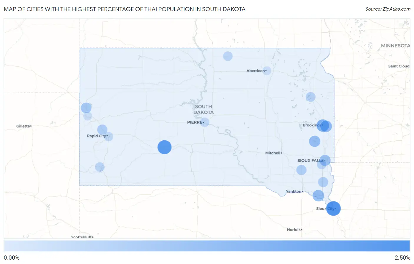 Cities with the Highest Percentage of Thai Population in South Dakota Map