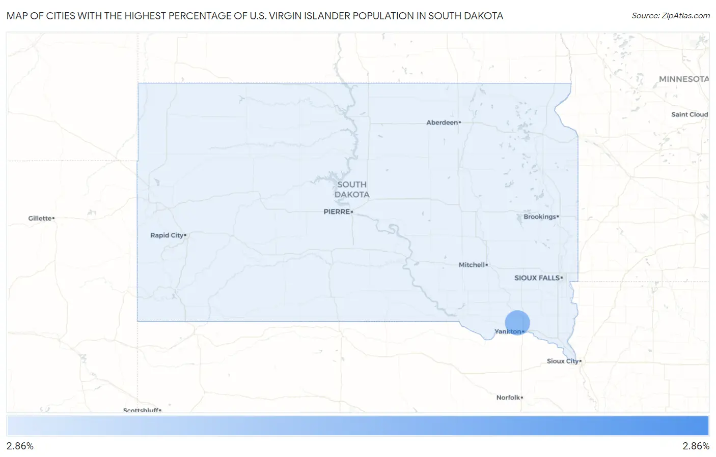 Cities with the Highest Percentage of U.S. Virgin Islander Population in South Dakota Map