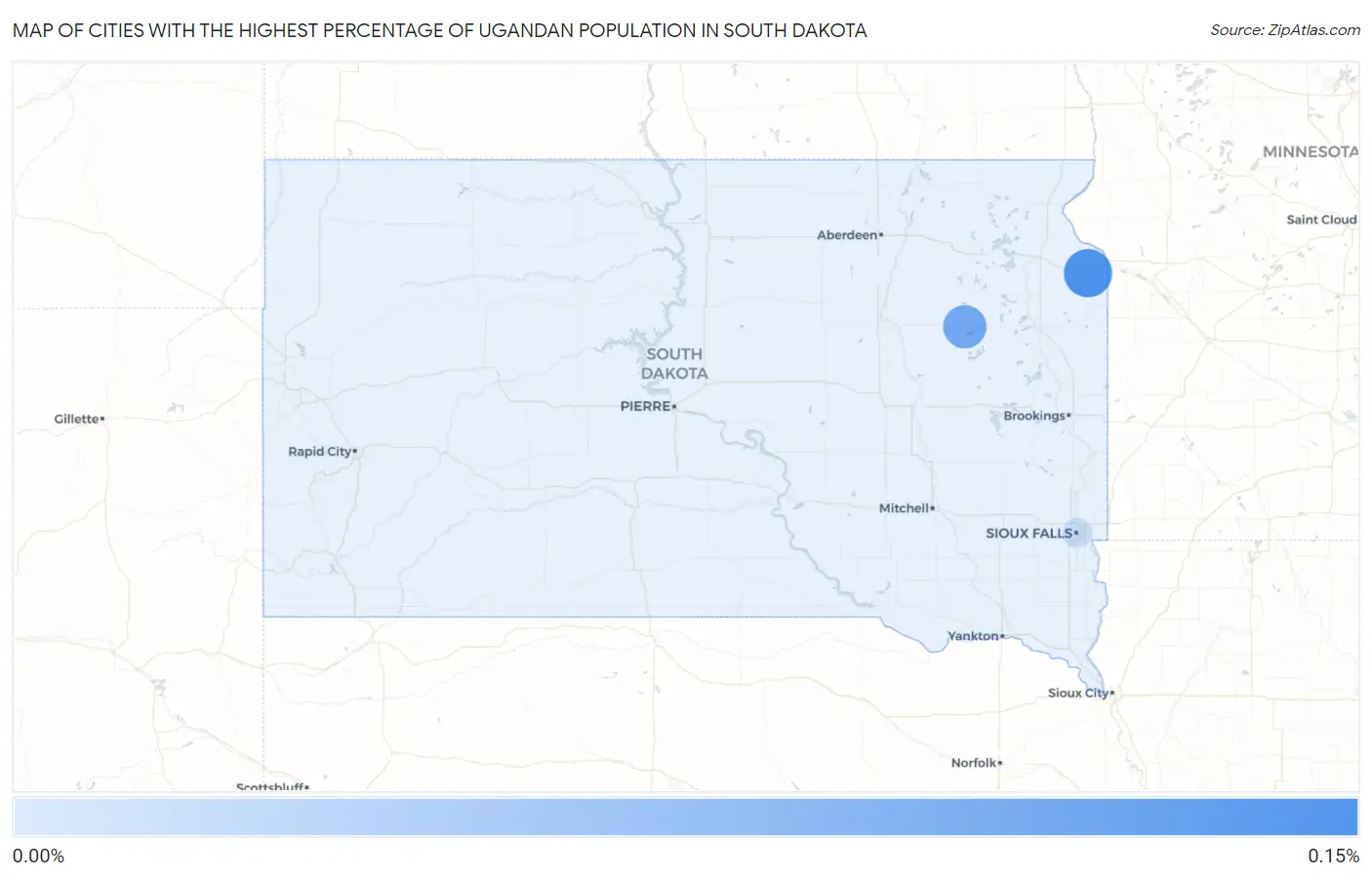 Cities with the Highest Percentage of Ugandan Population in South Dakota Map