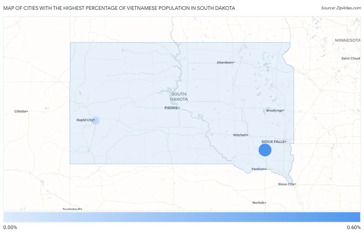Cities with the Highest Percentage of Vietnamese Population in South Dakota Map