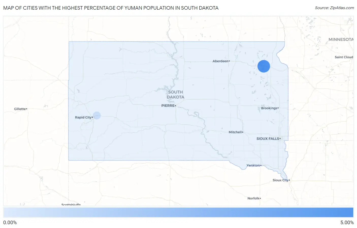 Cities with the Highest Percentage of Yuman Population in South Dakota Map