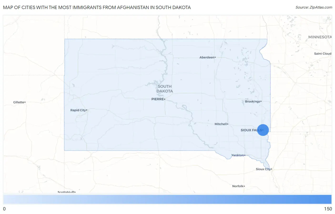 Cities with the Most Immigrants from Afghanistan in South Dakota Map