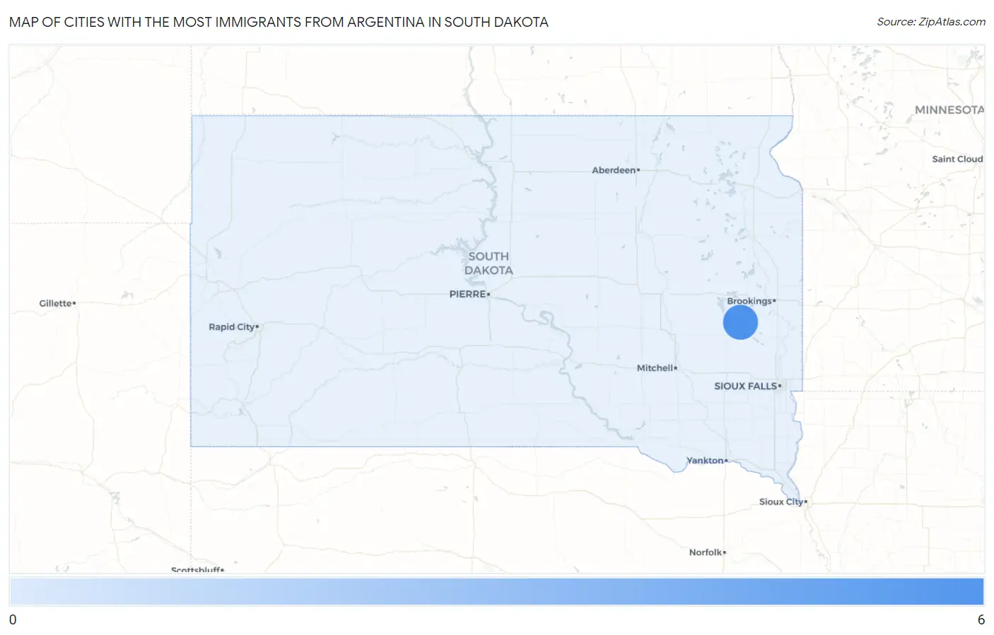 Cities with the Most Immigrants from Argentina in South Dakota Map