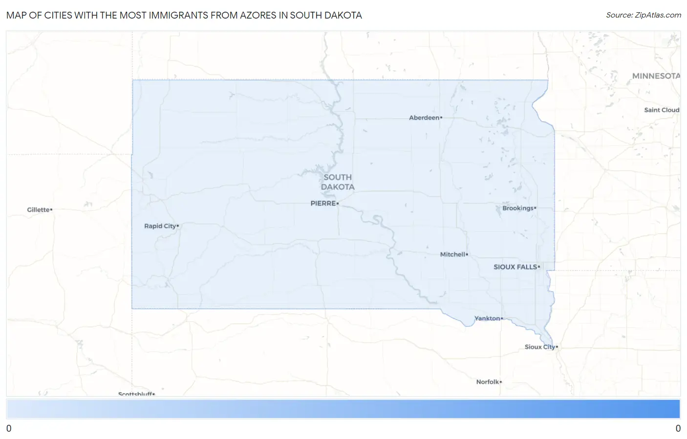 Cities with the Most Immigrants from Azores in South Dakota Map