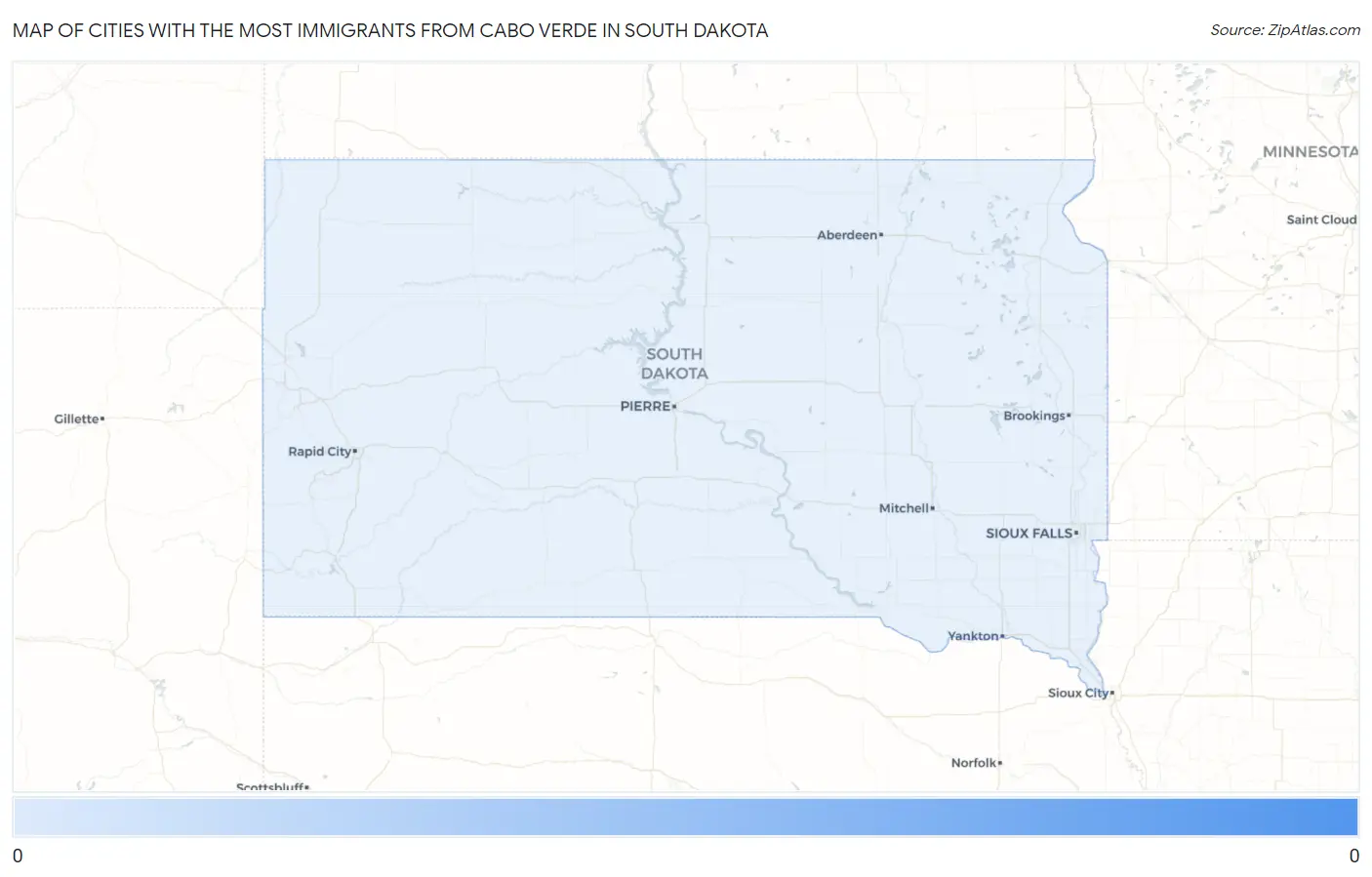 Cities with the Most Immigrants from Cabo Verde in South Dakota Map